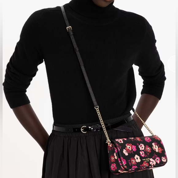 Kate Spade Devin Fall Poppies Flap Chain Wallet Black Multi - Picture 13 of 16